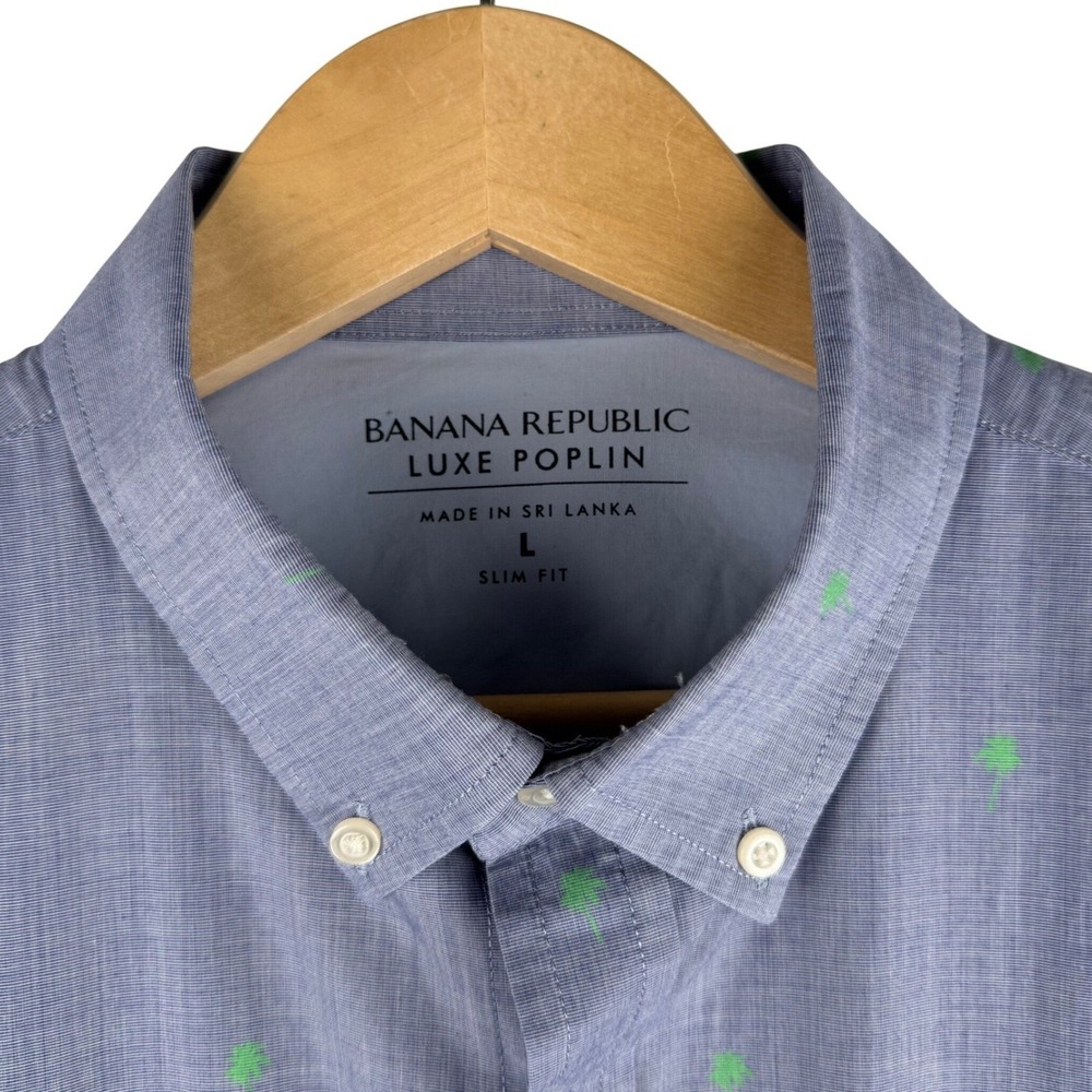 Banana Republic Luxe Poplin Shirt Mens L Slim Fit Palm Tree Print Button Down